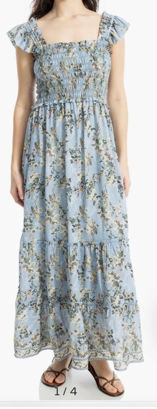 Max Studio Blue Floral Maxi Dress Medium Romantic Feminine